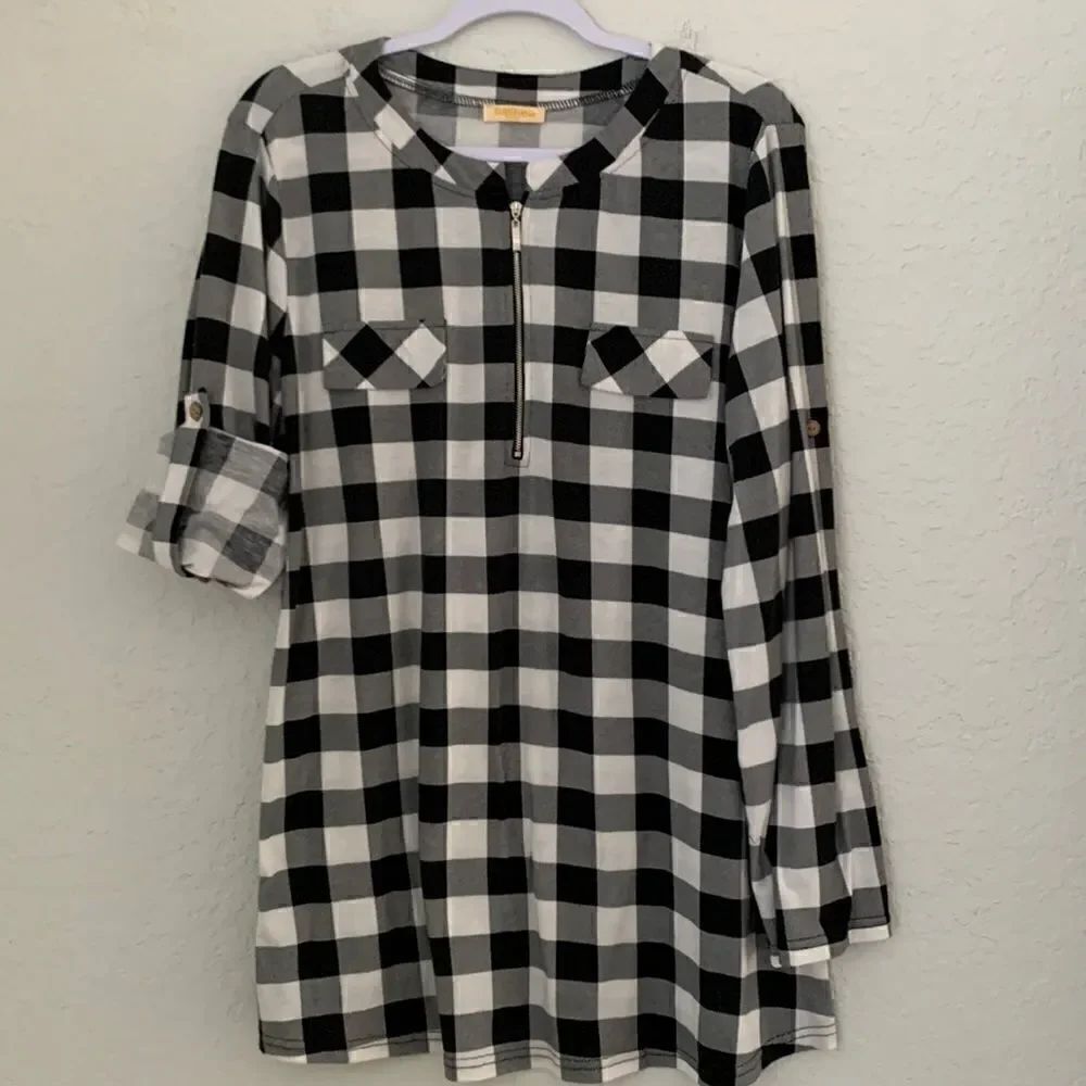 Baikea Long Sleeve V-neck Shirt Tunic with Chest Flaps Size 2XL